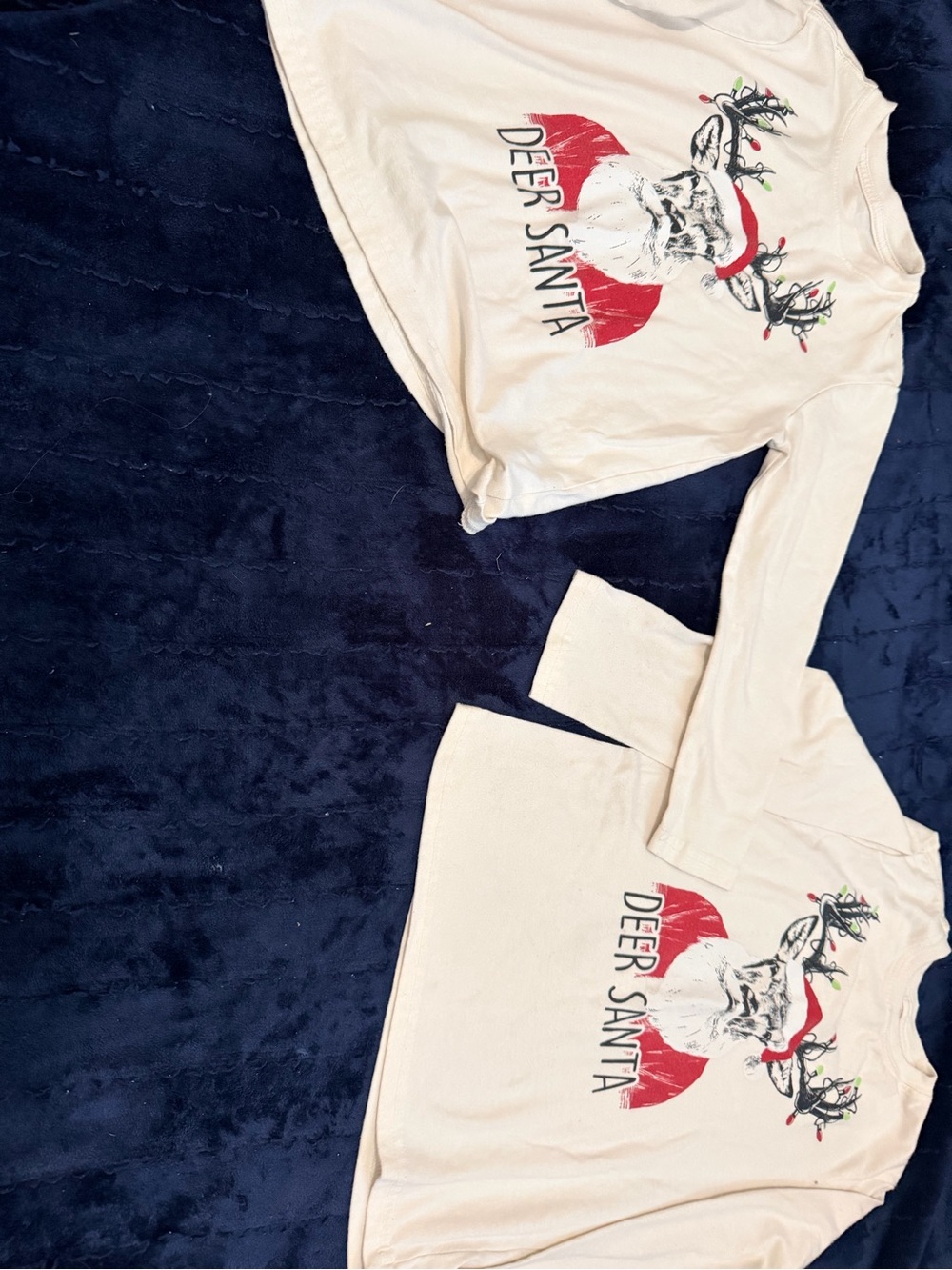 TWO Cream "Deer Santa" Holiday Long Sleeve Tops perfect for siblings or besties